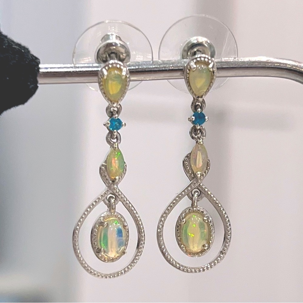 Ethiopian Welo Opal Malagache Neon Apatite Sterling Silver Drop Dangle E…
